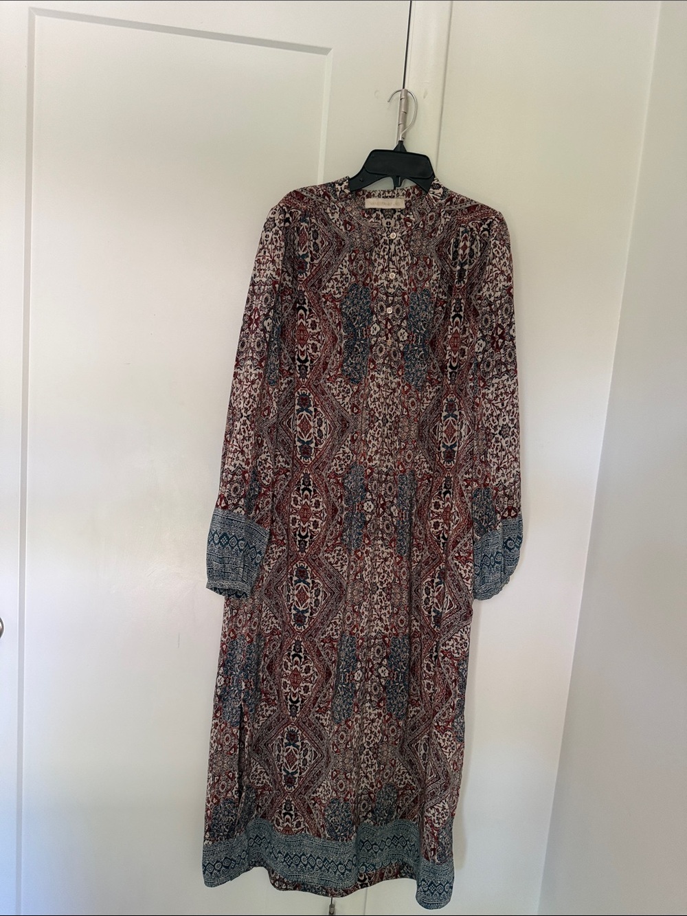 Boho Printed Maxi Dress in Burgundy and Blue